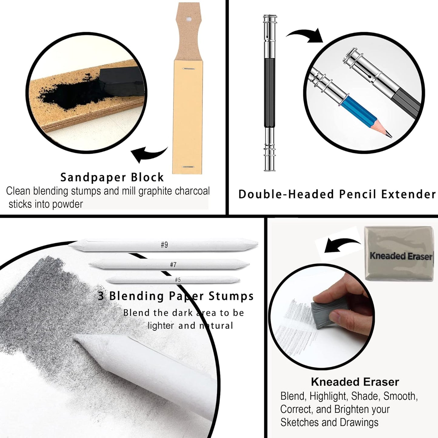 KALOUR 33 Pro Drawing Kit Sketching Pencils Set,Portable Zippered Travel Case-Charcoal Pencils, Sketch Pencils, Charcoal Stick,Sharpener,Eraser.Art Supplies for Artists Beginner Adults Teens