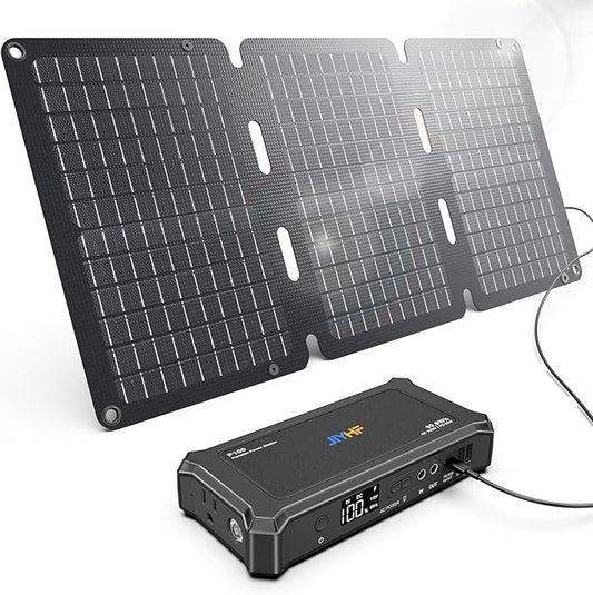 JIYHF Portable Power Bank with 30W Foldable Solar Panel - 99.9Wh Backup Battery, 100W AC & 65W USB-C PD Fast Charging Ideal for Outdoor Work, Compatible with iPhone16/15 Series, iPad, MacBook, Laptop