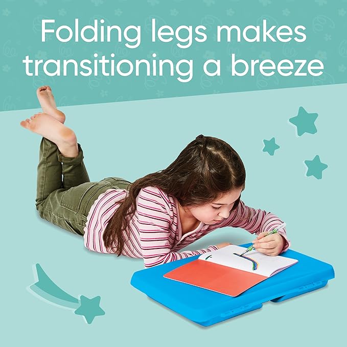 HearthSong Foldable Lap Desk for Kids with Storage - Ideal Floor Desk for Drawing, Studying, Portable Folding Travel Lap Table, Versatile Bed Desk & Lap Tray, Blue