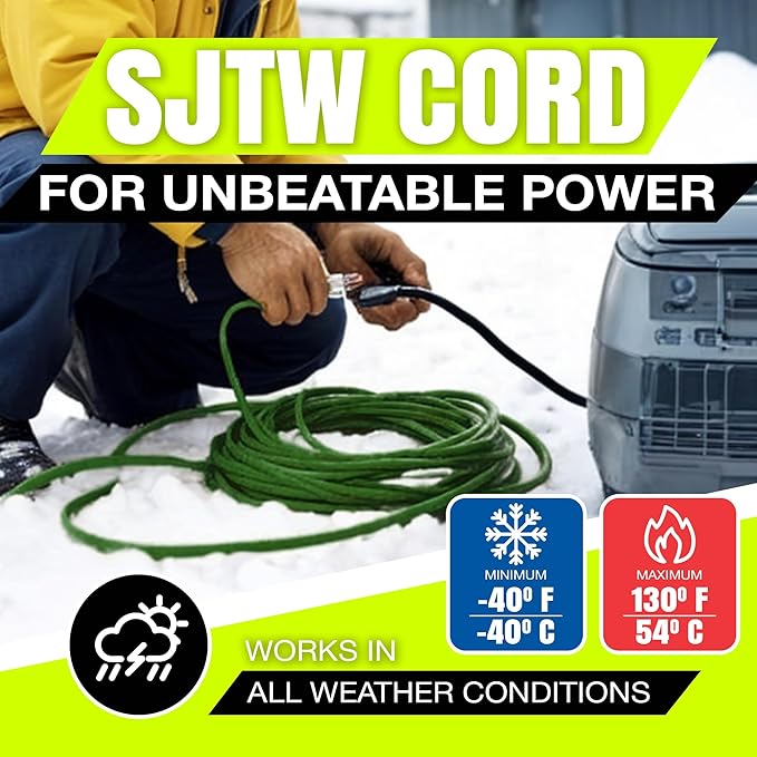 3ft Outdoor/Indoor Extension Cord 14/3 Gauge Heavy Duty 3 Prong SJTW, Waterproof, Flexible Cold-Resistant Long Power Cord,15A 125V 1875W, Green by LifeSupplyUSA