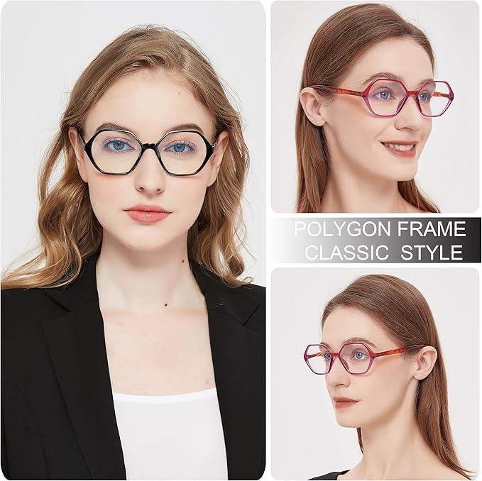 EYEURL Reading Glasses for Women 4-Pack Blue Light Blocking Reading Glasses Vintage Design Diamond-Shaped Frame Spring Hinge Readers Anti Glare Filter Lightweight Eyeglasses,1.75