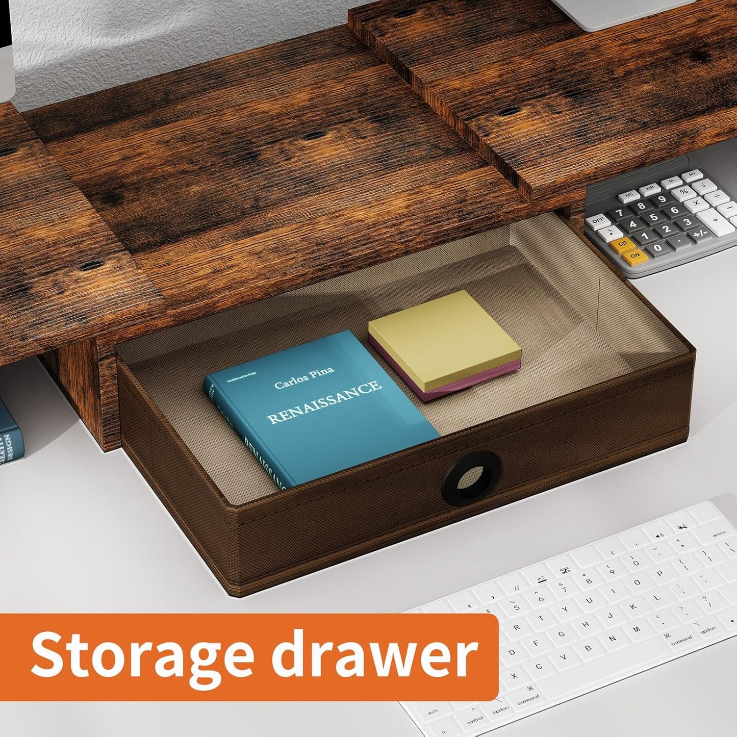 Dual Monitor Stand Riser with Drawer-Adjustable Length and Angle, Monitor Stand Riser for 2 Monitors, Desktop Organizer Stand for Computer/Laptop/PC/Printer (Rust Brown)