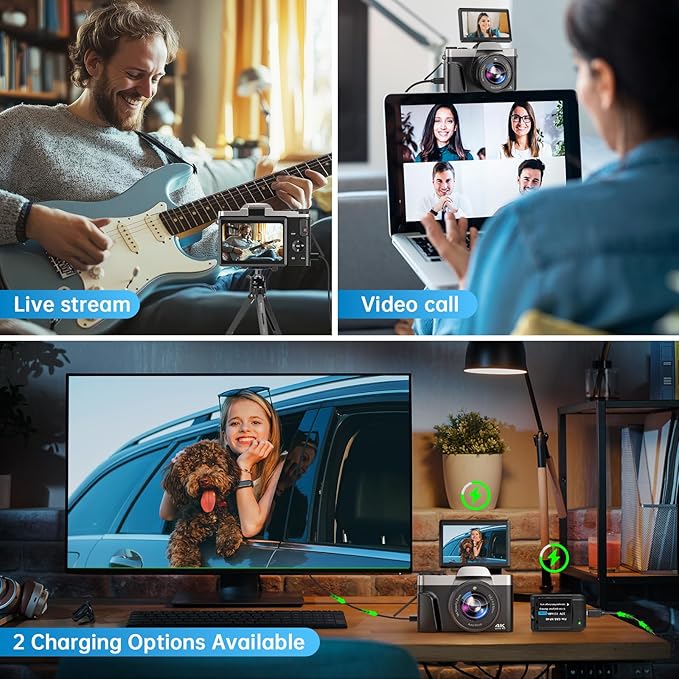 4K Digital Camera for Photography with WiFi, 2025 Latest Auto-Focus Vlogging Camera for YouTube Video 3'' 180° Flip Screen Travel Cameras 16X Zoom Anti-Shake 4K Cameras with SD Card, 2 Batteries