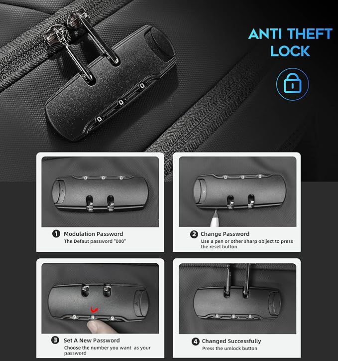 Anti Theft Business Backpack with TSA Lock, 30L Waterproof Laptop Backpacks with USB Charging Port Fits for 17.3 Inch Notebook for Men and Women, Black