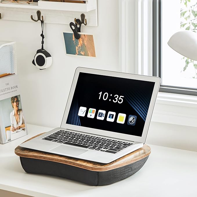 SONGMICS Lap Desk, Bed Tray, Laptop Table with Handle, Cushion, 12.6 x 15.7 x 3.1 Inches, Rustic Brown ULLD109B01