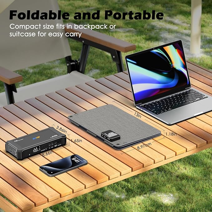 JIYHF Portable Power Bank with 30W Foldable Solar Panel - 99.9Wh Backup Battery, 100W AC & 65W USB-C PD Fast Charging Ideal for Outdoor Work, Compatible with iPhone16/15 Series, iPad, MacBook, Laptop