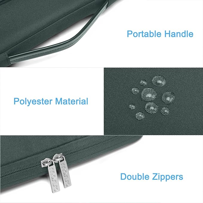 MOSISO 360 Protective Laptop Case 13.3 inch, 13-13.3 inch Laptop Sleeve Compatible with MacBook Air/Pro 13 / Pro 14, HP Dell ASUS Lenovo,Side Open Bag with 2 Raised&1 Flapover Pockets, Emerald Green