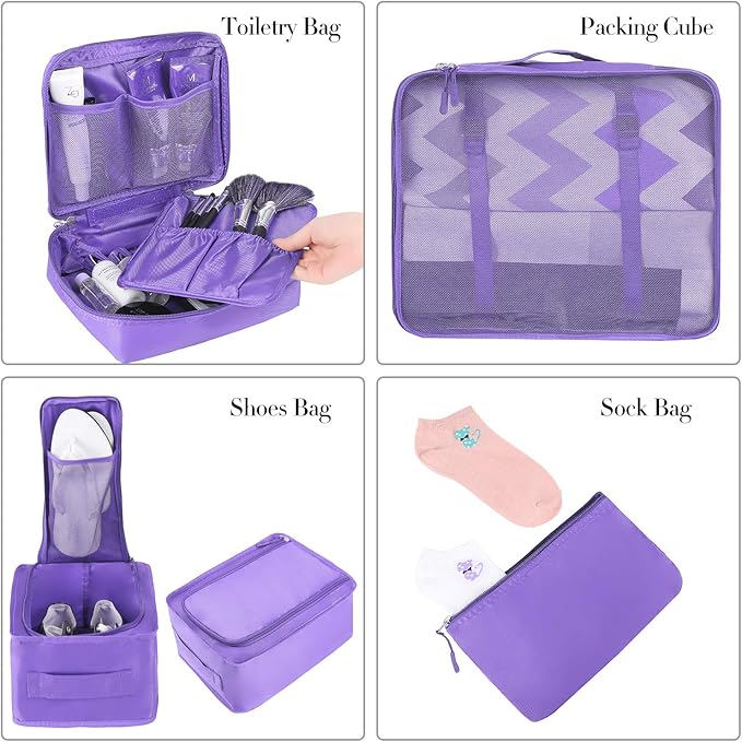 BAGAIL 8 Set Packing Cubes Luggage Packing Organizers for Travel Accessories-Light Purple