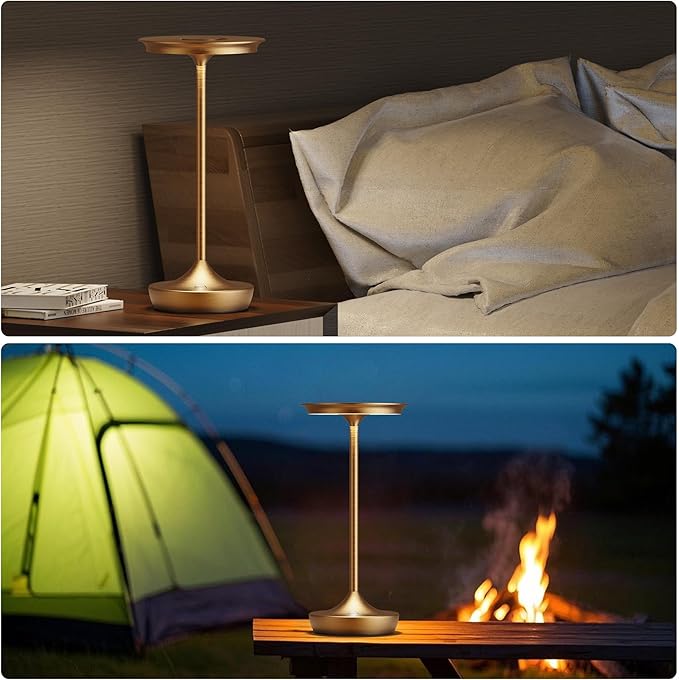 2 Pack LED Rechargeable Cordless Table Lamps, Portable Outdoor Battery Operated Table Light 3 Color Stepless Dimming Table Lamp with Memory Function for Patio Restaurant Dining Room Bronze