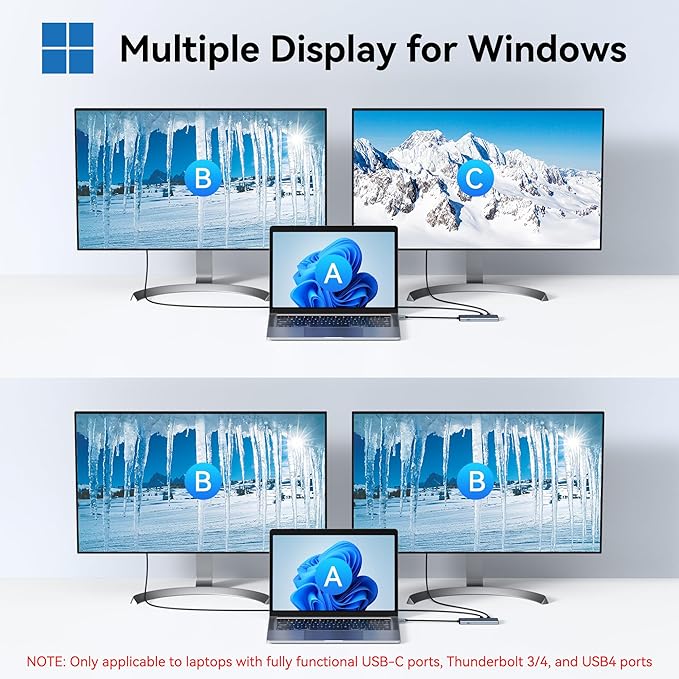 USB C to USB C Hub Dual Monitor, USBC Splitter with 4K@60Hz DP Alt Mode Video Output, 10Gbps Data Transfer, 100W PD Charging, Dual Monitor Adapter for Laptop, Portable Monitor and More Type C Devices