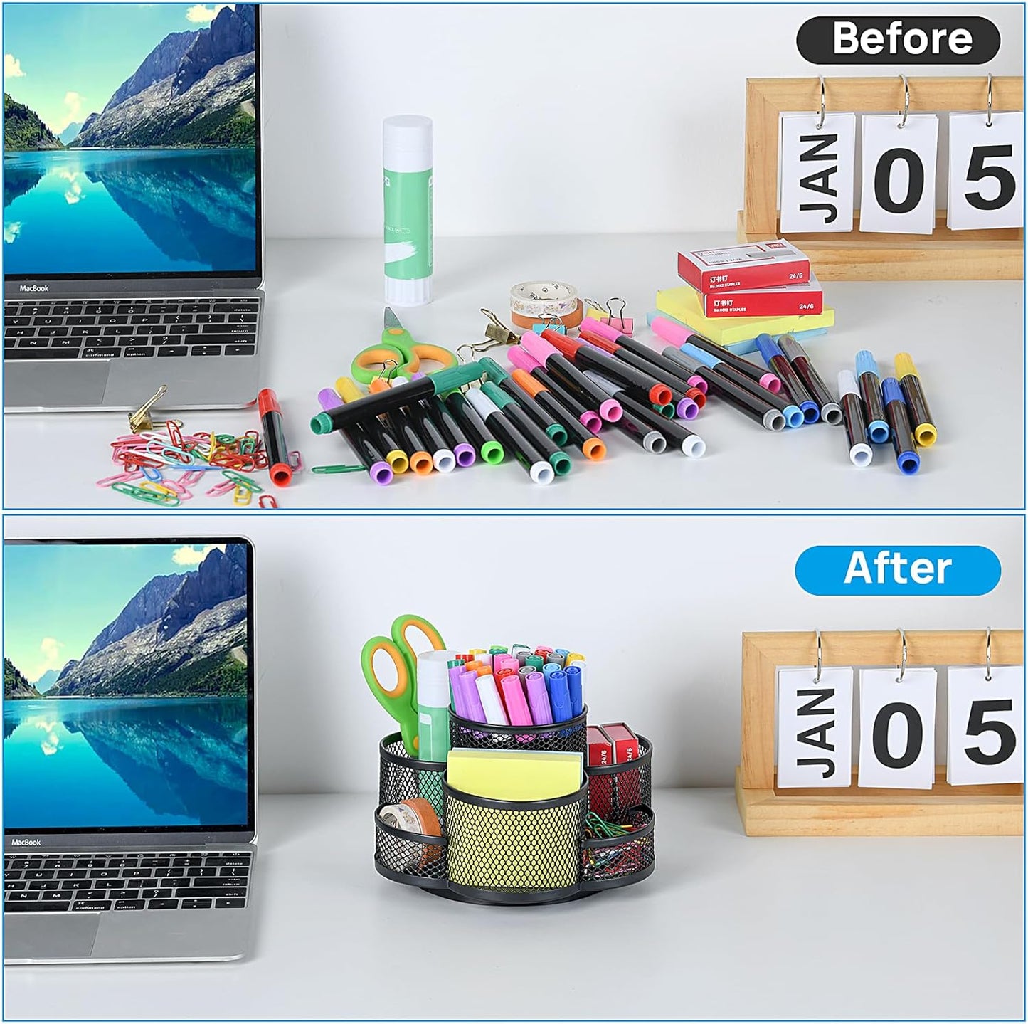 Pen Holder for Desk, 360 Rotating Pencil Holder, Cup Holder for Desk Office, Desk Organizers and Accessories in Black