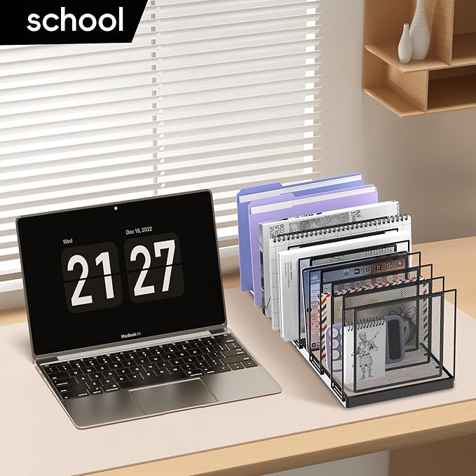 9-Section Desk File Organizer, Vertical File Holder, Mesh Desktop File Folder Metal File Organizer Stand for Office Home Classroom, Black, 2 Pack