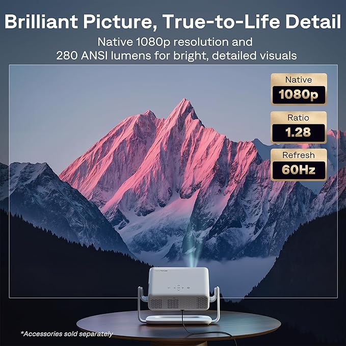 Aurzen Roku TV Smart Projector with Wifi and Bluetooth, Roku Streaming Experience Built-in, 1080P FHD, Dolby Audio, Auto Focus & Keystone, Zoom, Movie Portable Outdoor Mini Projector, White