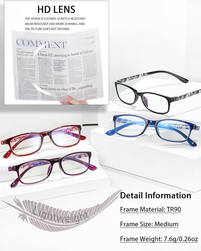 EYEURL Reading Glasses for Womens Blue Light Blocking - 2 Pairs Ladies Computer Readers +0.50 Lightweight Flexible Eyeglass Anti Eyestrain UV