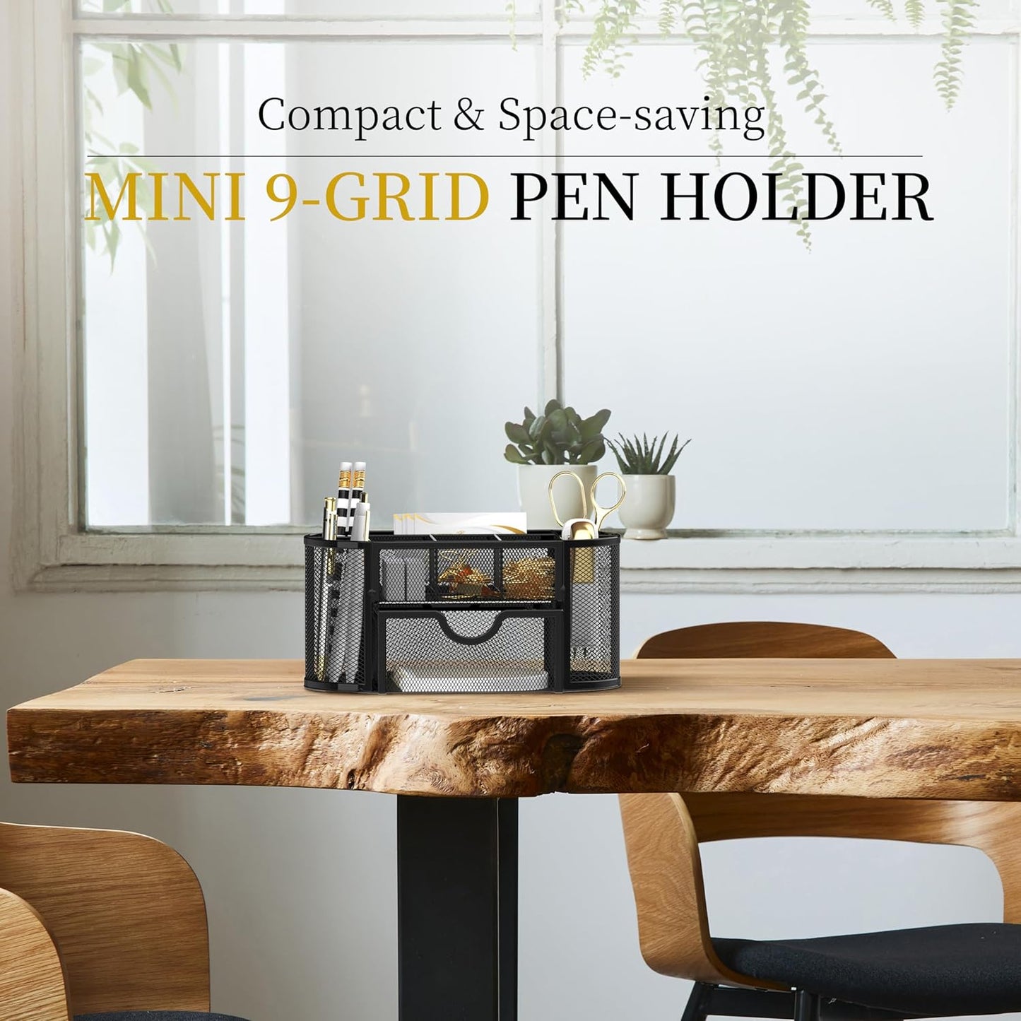 SUPEASY Mesh Desk Organizer, Desk Accessories & Workspace Organizers with Drawers, Pencil Holder for Desk with 9 Compartments for Office Supplies, 8.6 x 4.3 x 4.1 Inch, Black