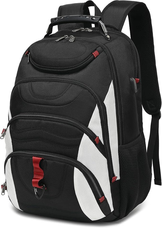 Boavan Laptop Backpack for men, 17.3 inch Laptop Bag with USB Port, Waterproof Travel Work Backpack Purse, Anti-Theft Teacher Nurse Doctor Casual Bookbags Office Business backpack，White