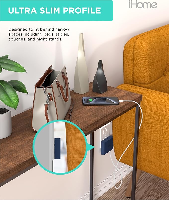 iHome Slim 4-Port USB Wall Charger, AC Pro Multiport Plug Adapter, Phone Charging Block with 4 Ports, Flat USB Wall Adapter for Home & Travel