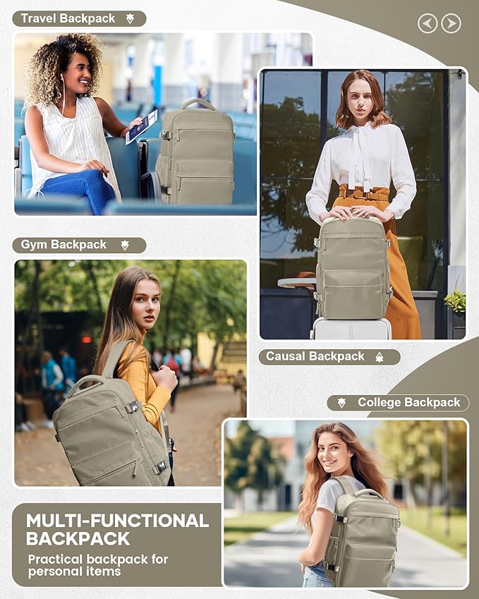 Vacuum Travel Backpack with Pump for Women, Personal Item Carry on Vacpack Backpacks Flight Approved 18x14x8 inches for Men,Laptop Waterproof Work Compression bags Casual Daypack GreyBrown