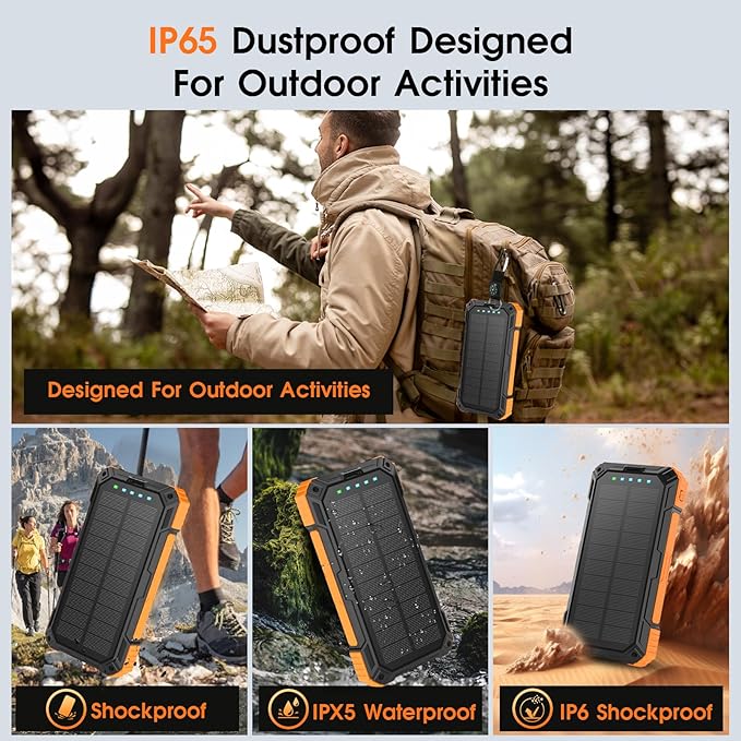 Power Bank Solar Charger,49800mAh Wireless Portable Charger with 4 Built-in Cables,22.5W Fast Charging Battery Pack USB-C in/Output PD+QC3.0 Portable Power Bank for All Cell Phones