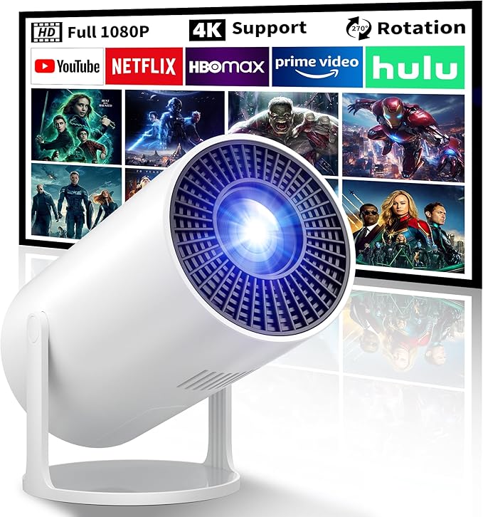 Mini Projector Portable Proyector 4K Support, Native 720P Small Projector with 270° Rotatable Stand, Compatible with TV Stick/Smartphone/HDMI/USB for Bedroom/ Outdoor Camping (No WiFi or Bluetooth)