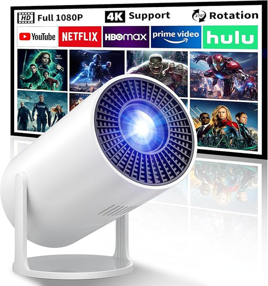 Mini Projector Portable Proyector 4K Support, Native 720P Small Projector with 270° Rotatable Stand, Compatible with TV Stick/Smartphone/HDMI/USB for Bedroom/ Outdoor Camping (No WiFi or Bluetooth)