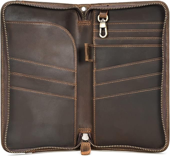 Polare Full Grain Leather Family Travel Passport Wallet and Documents Organizer RFID Blocking Case Holder Fits 6 Passports for Men and Women