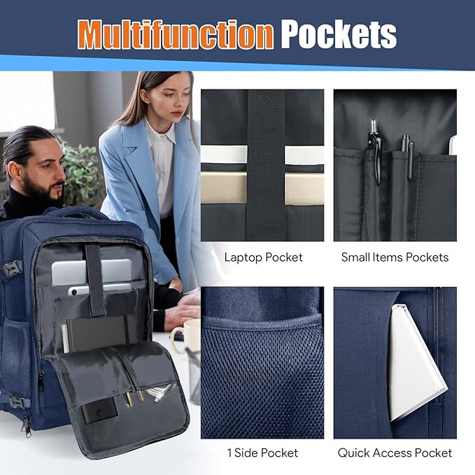 55L Travel Backpack, Extra Large Laptop Backpack, Carry On Backpack, Expandable 50L - 60L Large Luggage TSA Flight Approved Anti-Theft Laptop Bag, 18.4 Inch Business Weekender Bag For Men, Blue