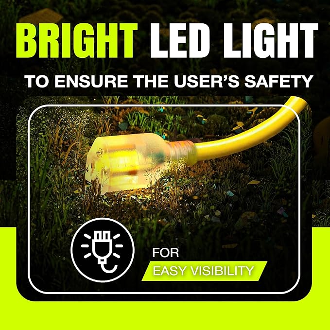 3ft Outdoor/Indoor Extension Cord 12/3 Gauge Extra Heavy Duty 3 Prong SJTW, Waterproof, Flexible Cold-Resistant Long Power Cord,15A 125V 1875W, Yellow by LifeSupplyUSA