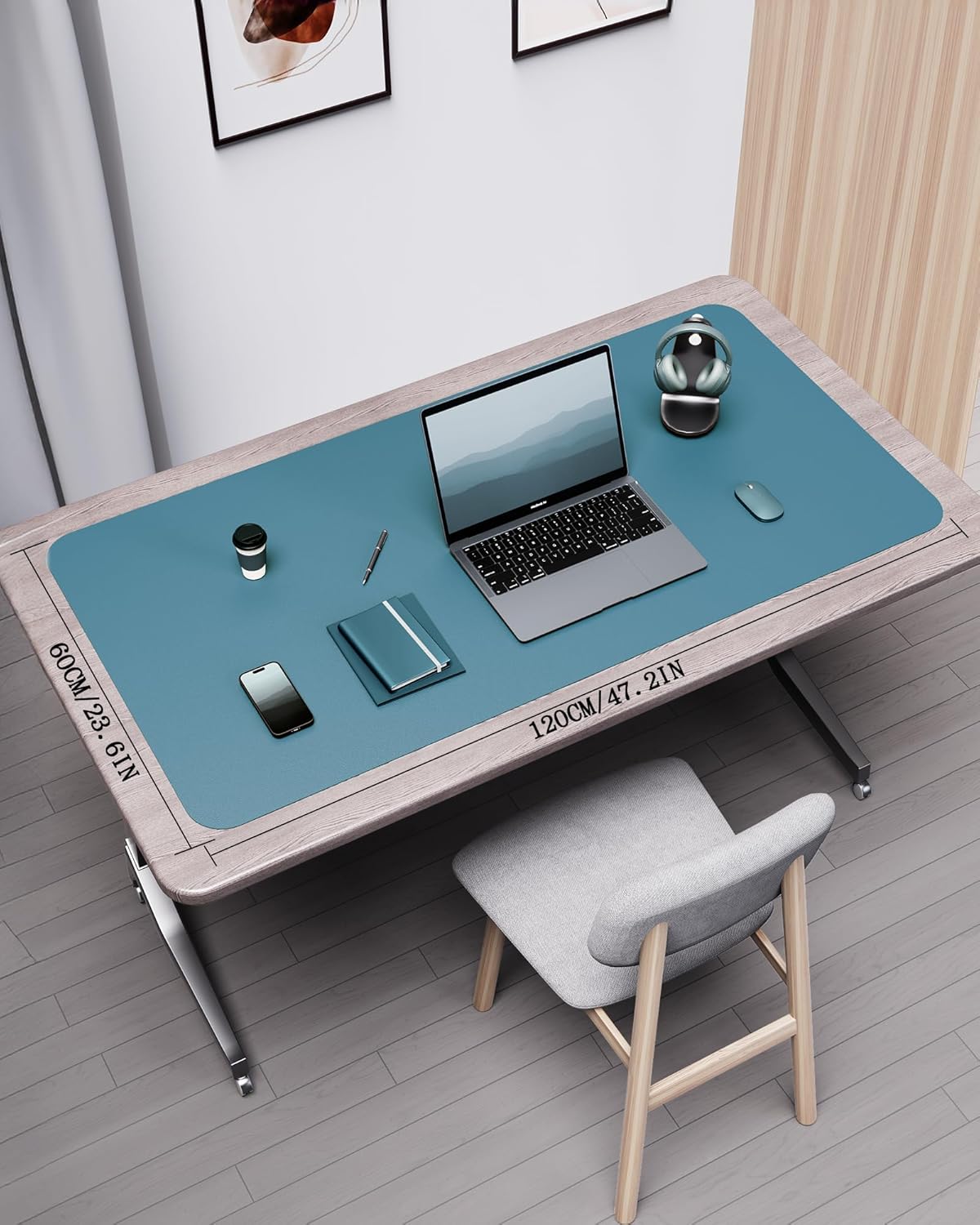 YSAGi Double-Sided Desk Mat, Eco Cork & Leather Desk Protector, Large Mouse Pad & Writing Pad for Office/Home (Sea Blue+Cork, 47.2" x 23.6")