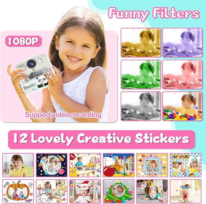 Kids Camera Instant Print, Christmas Birthday Gifts for Girls Age 3-10, Toy for 3 4 5 6 7 8 9 10 Year Old Girls with 3 Roller Photo Paper (White)