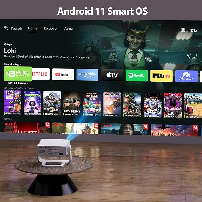 Projector with WiFi and Bluetooth, 1000+ Apps Installed, Electronic Focus & Auto Keystone, Zoom, Native 1080P 650 ANSI 20000Lumen 4K Support Portable Mini Video Projector Outdoor Indoor