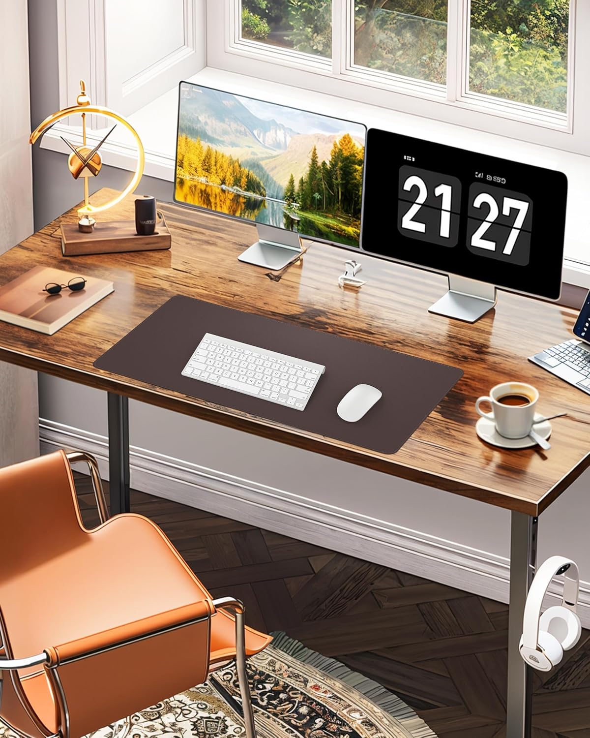 Large Desk Pad Mat - Waterproof Mouse Pad & Desk Protector, Non-Slip XL PU Leather Gaming Mat for Keyboard/Mouse, Stitched Edge with Ergonomic Support, 47"x17" (Charcoal)