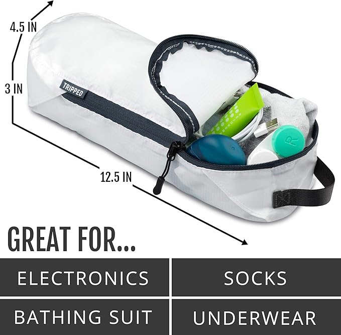 Large Compression Packing Cubes for Travel-Packing Cube Luggage Organizers 7 Piece Set for Checked Luggage-Ultralight, Expandable/Compression Bags by TRIPPED Travel Gear (White/Grey)