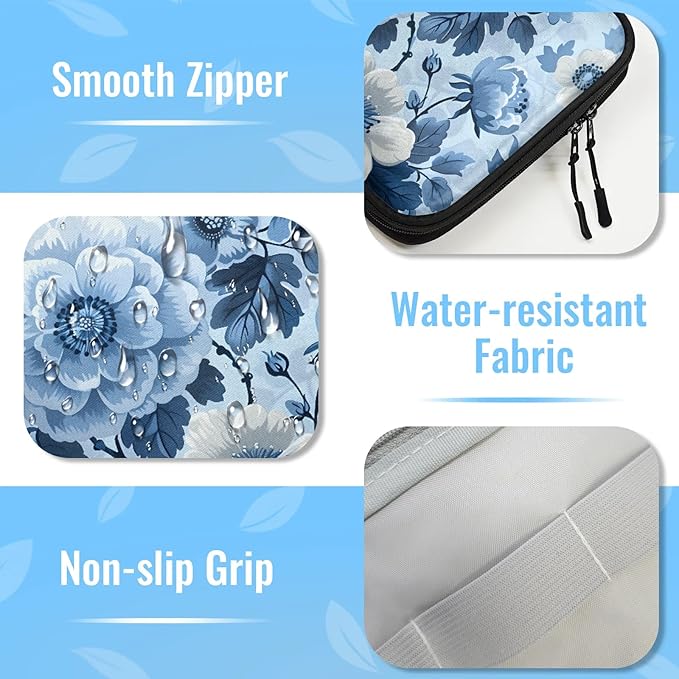 Blue Flowers Electronics Travel Organizer Case, Tech Accessories Cable Storage Bag for Cords, Charger, Phone, Hard Drive