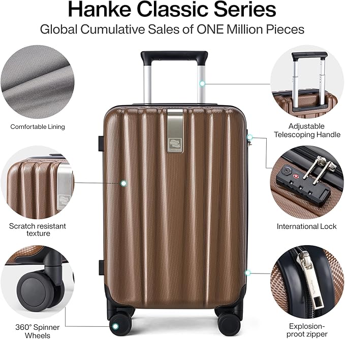 Hanke Luggage Sets 2 piece Carry On Luggage with Wheels PC Hard Shell Suitcases Lightweight Checked Travel Luggage Large Travel Suitcase Woman Men 20/29 Inch （Brown）