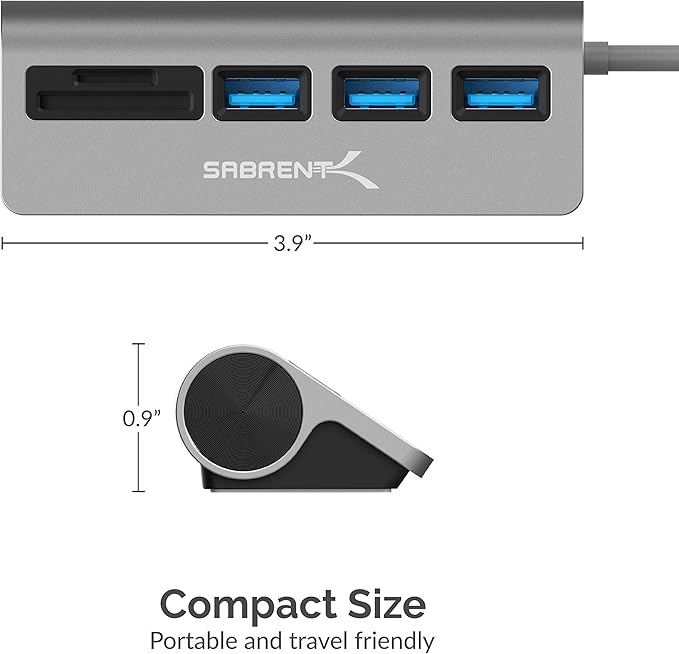 SABRENT USB-C 3.0 Hub, 5-in-1 USB SD Card Reader, SD & TF Dual Slot + 3 USB 3.0 Hub Portable Compatible with MacBook, Mac Pro/Mini, iMac, XPS, Surface Pro, Windows, Thunderbolt (HB-U3CR)