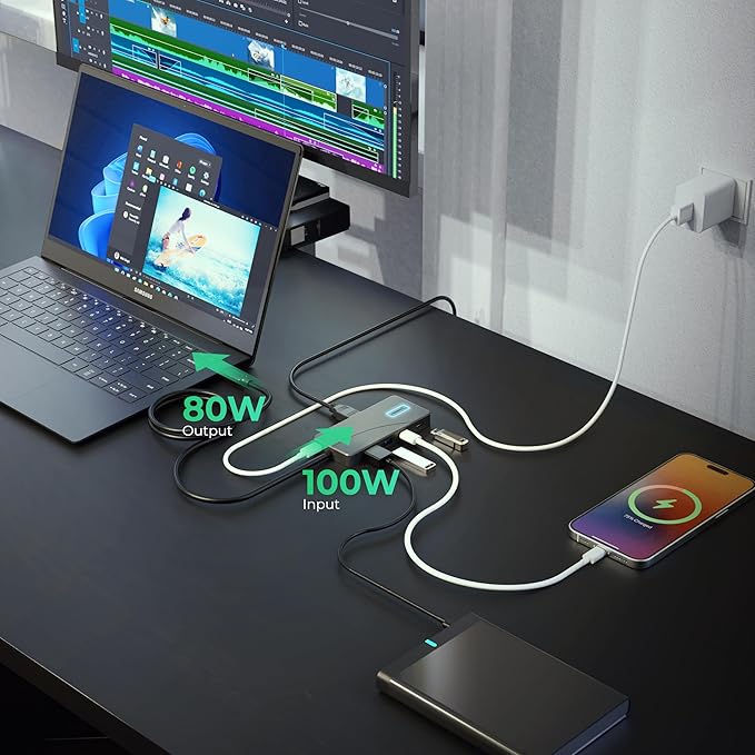 SABRENT USB Type-C 5-Port Hub with 10Gbps USB 3.2 Ports, 4K@60Hz HDMI, 100W PD Input, 80W Charging, 2X USB-A, 2X USB-C, Compact Aluminum Dock for Laptop Tablet Smartphone – HDR/HDCP (HB-TG5P)