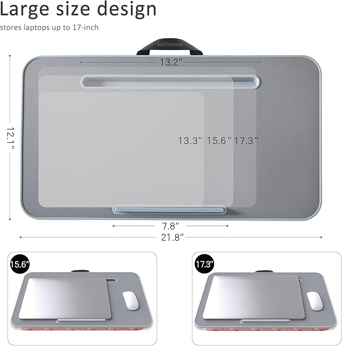 Lap Desk | Portable Laptop Desk – Fits Up to 17.3" Laptops – Detachable & Washable Cushion, Phone Holder, Device Ledge – for Writing, Working, Reading on Bed, Couch, Sofa, Floor – Millhome -Peach Pink
