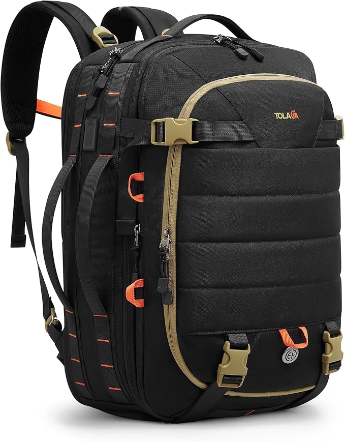 Tolaccea Carry on Travel Backpack, TSA Friendly Flight Approved Laptop Backpack Duffle Bag for Men Women with Dual Laptop Storage for 17.3", USB Charging Port, Business Rucksack 40L-50L Expandable