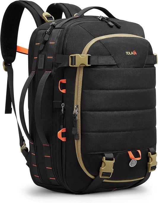 Tolaccea Carry on Travel Backpack, TSA Friendly Flight Approved Laptop Backpack Duffle Bag for Men Women with Dual Laptop Storage for 17.3", USB Charging Port, Business Rucksack 40L-50L Expandable
