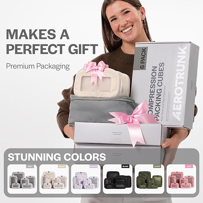 Compression Packing Cubes for Travel - Luggage Organizer Bags - Double Zipper Packing Cubes for Suitcases (4-Pack, Beige)