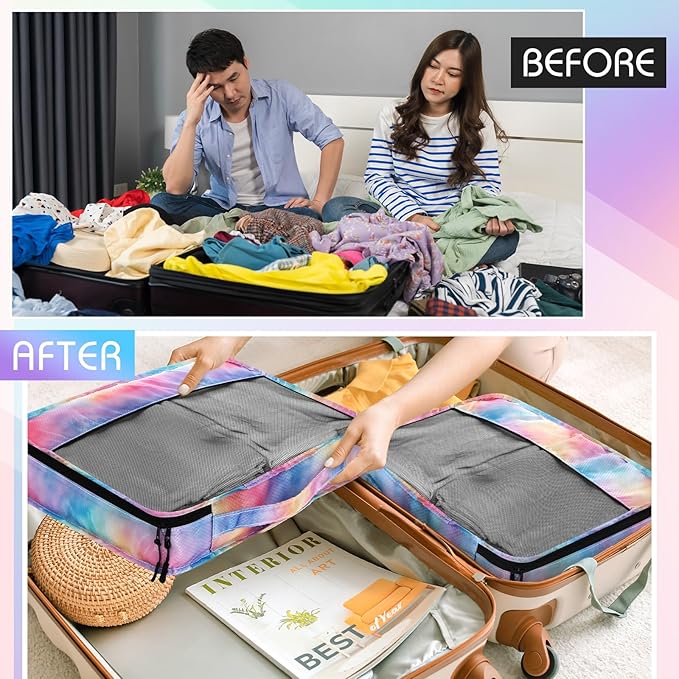 5 Pcs Packing Cubes for Suitcase Large Travel Cubes Carry on Luggage Organizer Bags for Clothes Accessories(L,Watercolor)