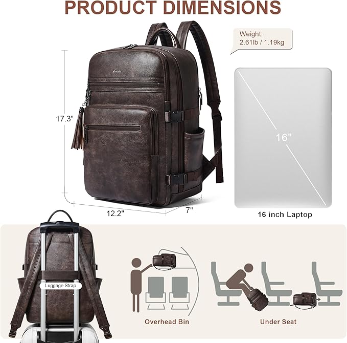 Shrrie Laptop Backpack for Women,Vegan Leather Backpack Work Computer Backpacks fits 16" Laptop,Water Resistant Teacher Nurse Casual Daypack for Weekender Camping Travel,Two-toned Coffee