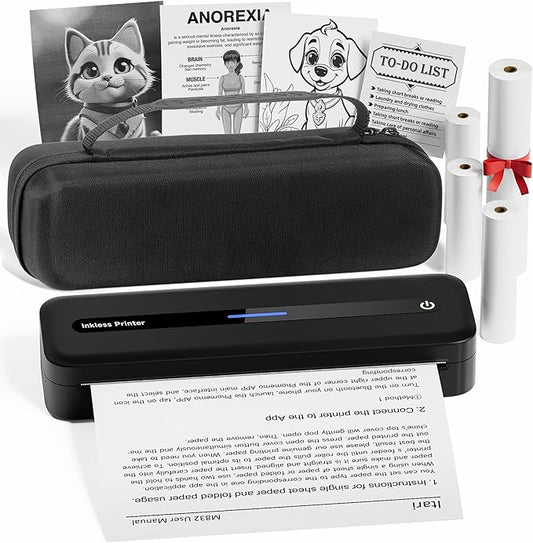 Itari Portable Printer for Travel with Case and 4 Rolls Paper, Inkless Thermal Printer, Support 8.5" x 11" A4 & US Letter, Wireless Compatible with iPhone, Android, Laptop, Black