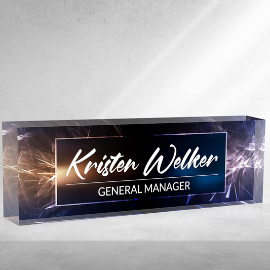 Desk Name Plate Personalized, Premium Business Classic Blue Acrylic Desk Name Plate, Personalized Name Plate for Desk, Office Decor for Women or Men Coworkers, Boss, Employee, Teacher