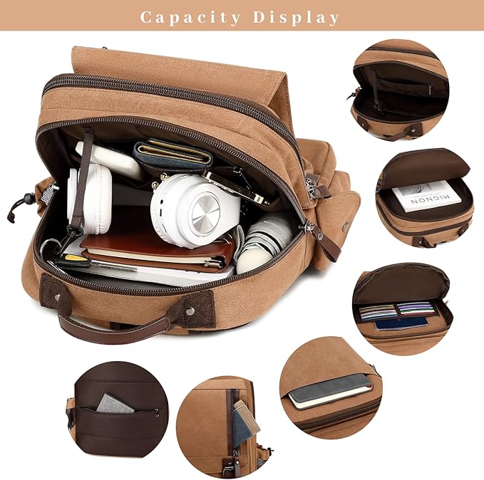 Lanola Water-resistant Canvas Backpack with Anti-Theft Pocket, Daypacks Fits 15.6 Inch Laptop for Men Perfect for Work, Travel, Daily Use (Black)