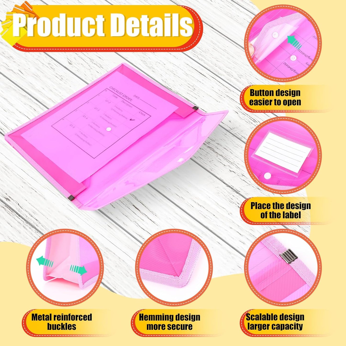 Epakh 3 Pack B4 Plastic Expanding File Folders Wallet for School Classroom Envelope File Folder Document Organizer Colorful Receipt Organizer with Snap Closure for Office (Pink Purple Orange)