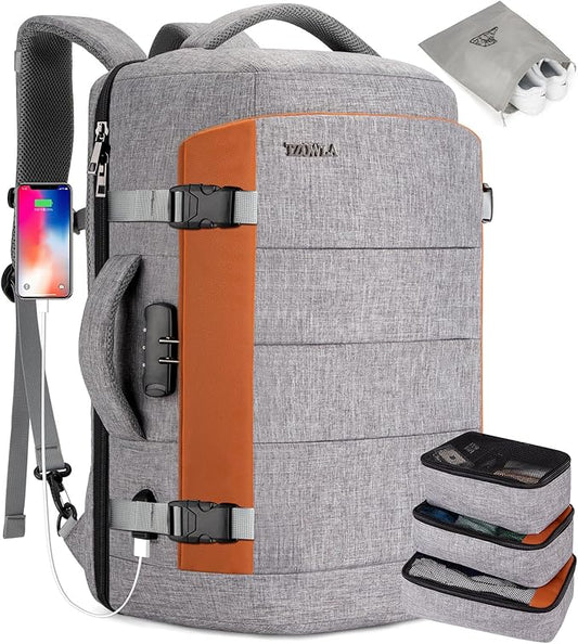 Tzowla 40L Travel Laptop Backpack for Men Women Carry on Flight Approved,Large Capacity Water Resistant Anti Theft Backpacks with USB Port,Business Causal Daypack Bag Fit 17.3"Computer/Notebook(Grey)