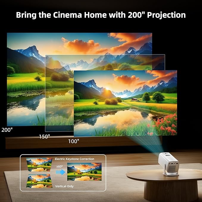 Mini Projector, Portable Projector 4K Support, Full HD 1080P Outdoor Projector, 270° Rotation Movie Projector, Compatible with Smartphone, TV Stick, Laptop, PS4, HDMI, USB (No WiFi or Bluetooth)