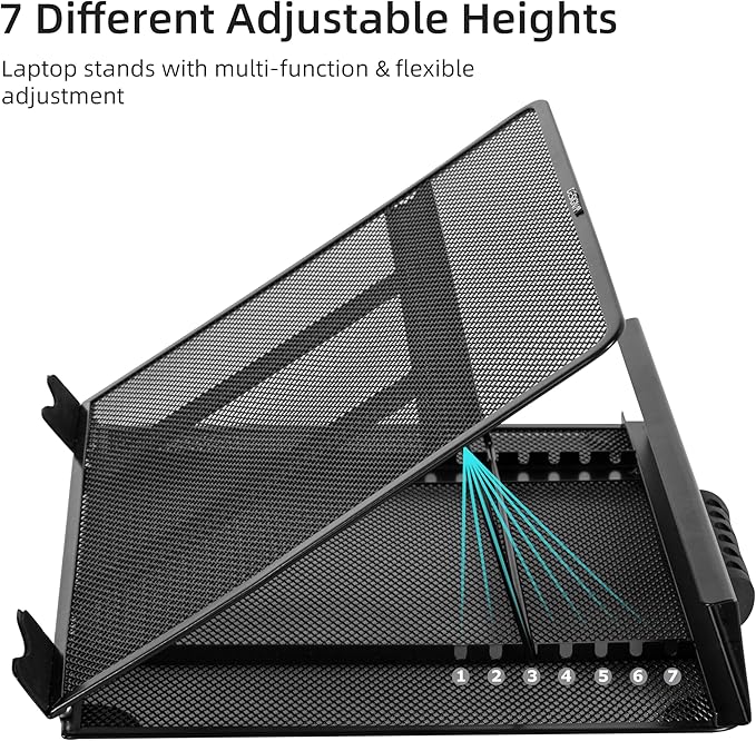 DESIGNA Metal Mesh Ventilated Adjustable Laptop Stands Computer Notebook Holder Stand Riser Compatible with Apple MacBook Air Pro Dell XPS HP Samsung Lenovo More Laptops up to 19"- Black